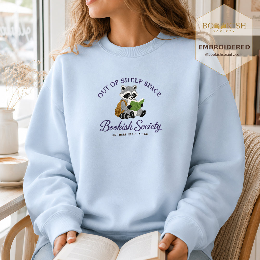 Funny Raccoon Embroidered Sweatshirt | Reader Gift Light Blue