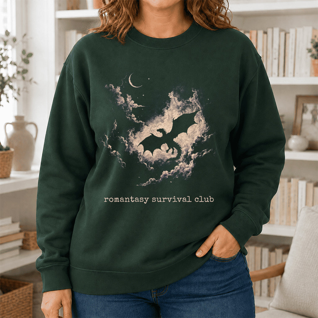 Dark Fantasy Dragon Clouds Crewneck Sweatshirt | Reader Gift Forest Green