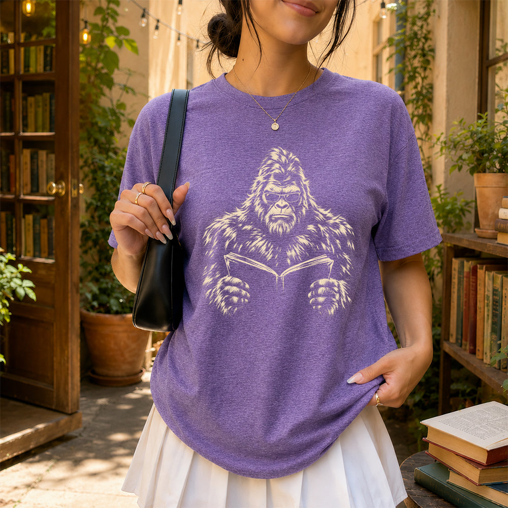 Big Foot Reading Book Softstyle T-Shirt | Book Lover Gift Heather Purple