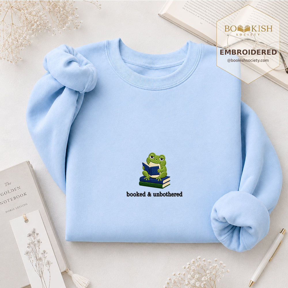Booked and Unbothered Embroidered Sweatshirt | Reader Gift Light Blue