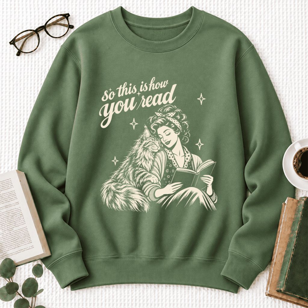 How You Read Maine Coon Softstyle Sweatshirt | Cozy Cat & Book Lover Gift Military Green
