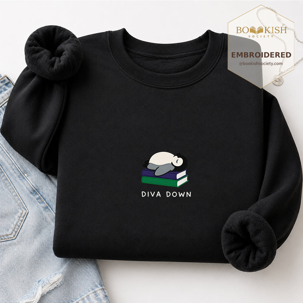 Diva Down Penguin Embroidered Sweatshirt | Reader Gift Black
