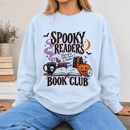 Spooky Readers Book Club Printed Sweatshirt | Halloween Book Lover Gift Light Blue