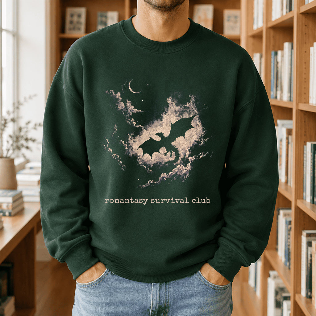 Dark Fantasy Dragon Clouds Crewneck Sweatshirt | Reader Gift Forest Green