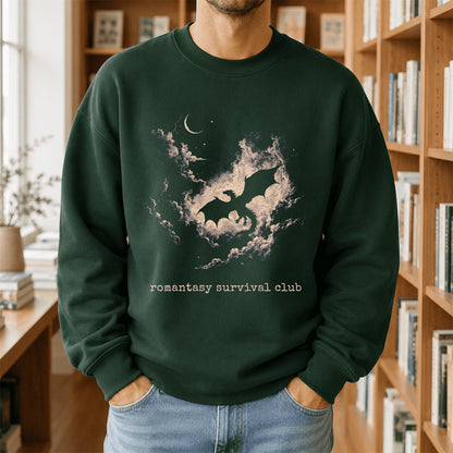 Dark Fantasy Dragon Clouds Crewneck Sweatshirt | Reader Gift Forest Green
