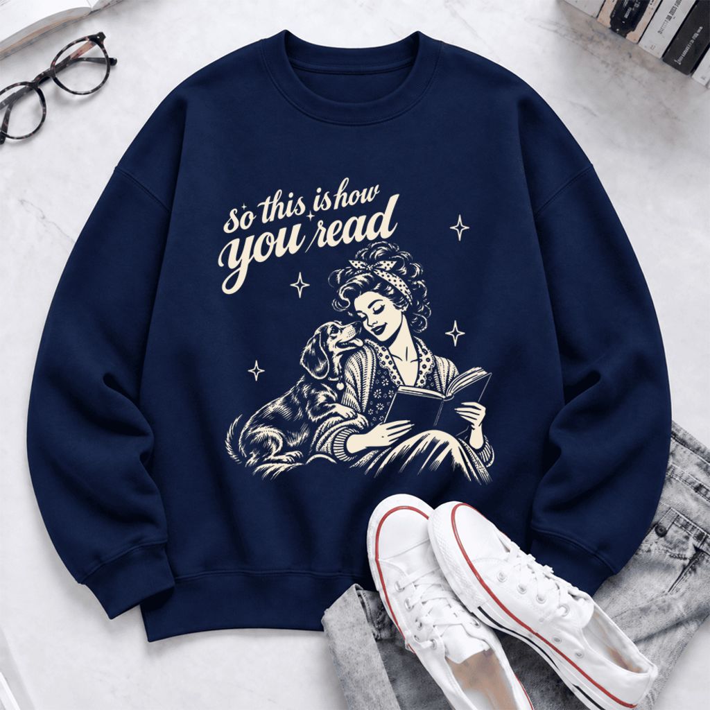 How You Read Dachshund Softstyle Sweatshirt | Cozy Dog Mom Reader Gift Navy