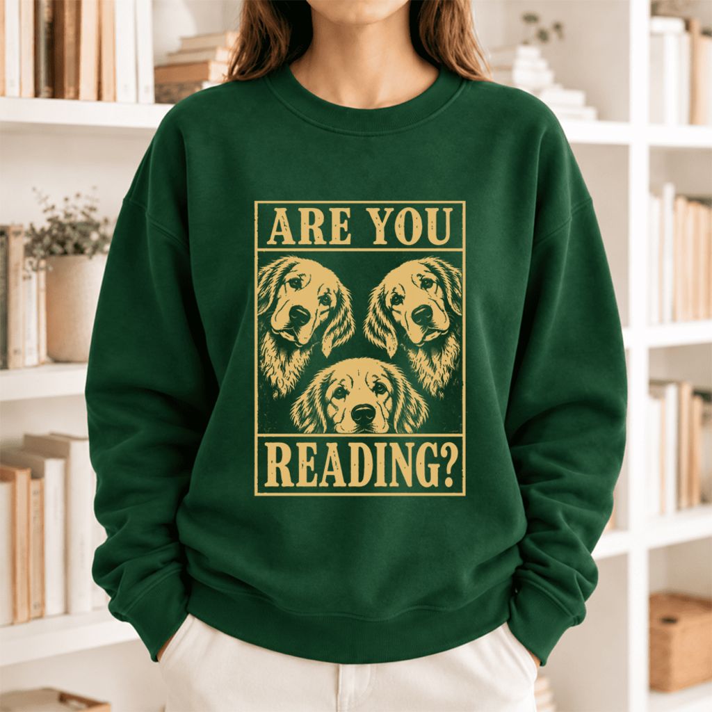 Are You Reading Golden Retriever Softstyle Sweatshirt | Dog Mom Reader Gift Forest Green
