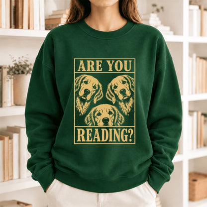 Are You Reading Golden Retriever Softstyle Sweatshirt | Dog Mom Reader Gift Forest Green