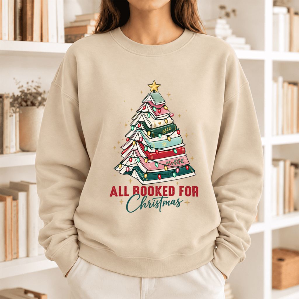 All Booked For Christmas Softstyle Sweatshirt | Christmas Book Lover Gift Sand