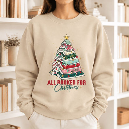 All Booked For Christmas Softstyle Sweatshirt | Christmas Book Lover Gift Sand