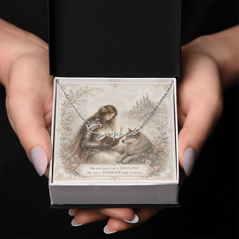 Lady Knight Reading Decorative Card And Custom Name Polished Stainless Steel Necklace With Box Book Lover Gift Font 2