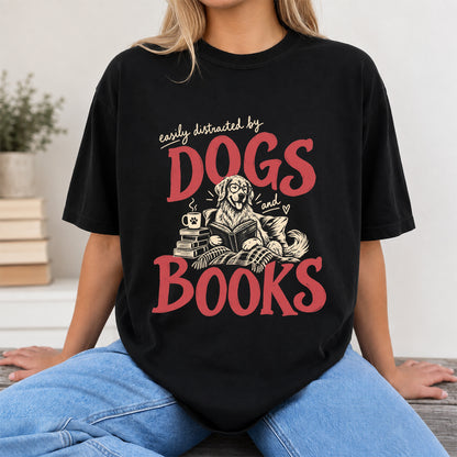 Easily Distracted By Dogs And Books Softstyle T-Shirt | Book Lover Gift Black