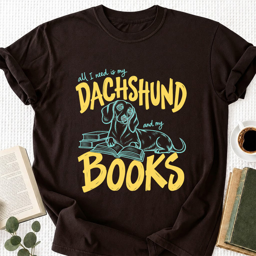 All I Need Is My Dachshund And My Books Softstyle T-Shirt | Book Lover Gift Dark Chocolate
