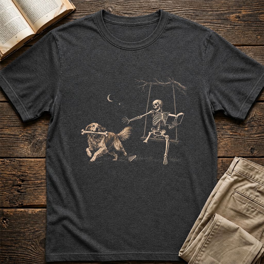 Funny Reading Book With Golden Retriever Printed T-Shirt | Halloween Reader Gift Dark Heather