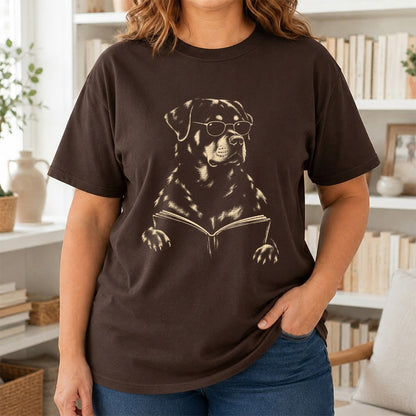 Rottweiler Reading Book Softstyle T-Shirt | Book Lover Gift Dark Chocolate