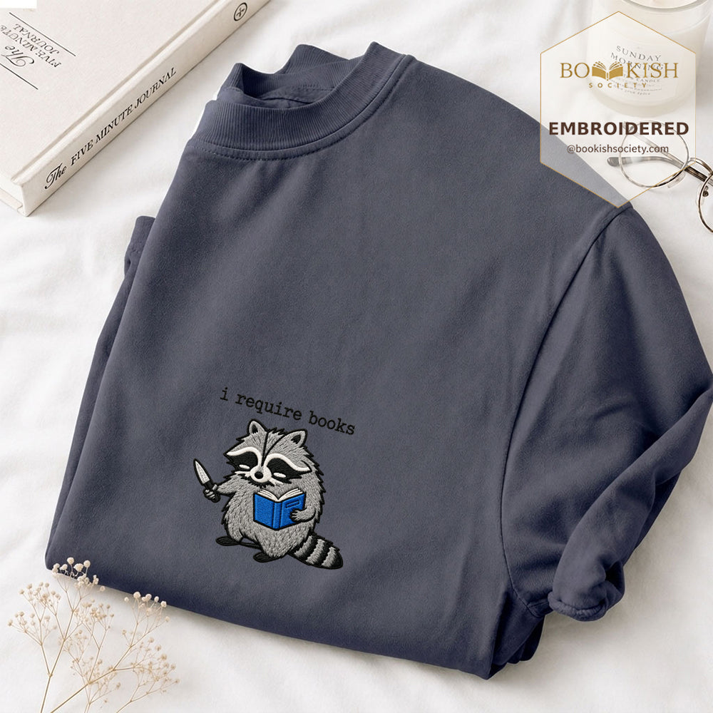 Embroidered I Require Books Comfort Color® T-shirt Book Lover Gift Navy