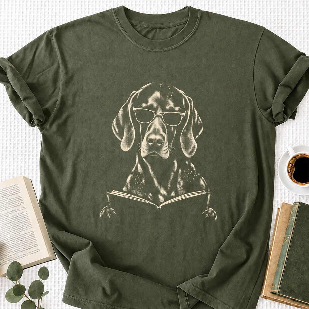 German Shorthaired Pointer Reading Book Softstyle T-Shirt | Book Lover Gift Military Green