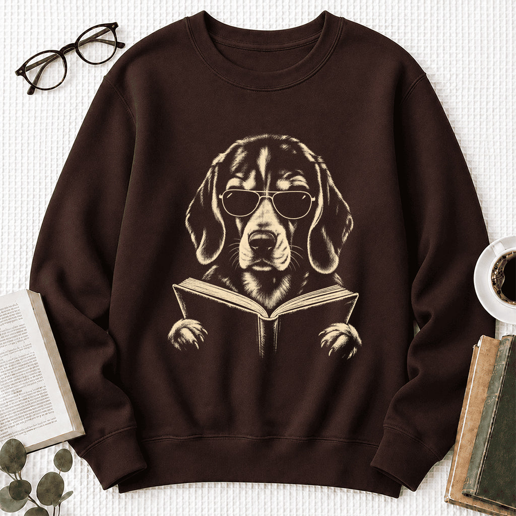 Beagle Reading Book Crewneck Sweatshirt | Reader Gift Dark Chocolate