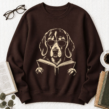 Beagle Reading Book Crewneck Sweatshirt | Reader Gift Dark Chocolate