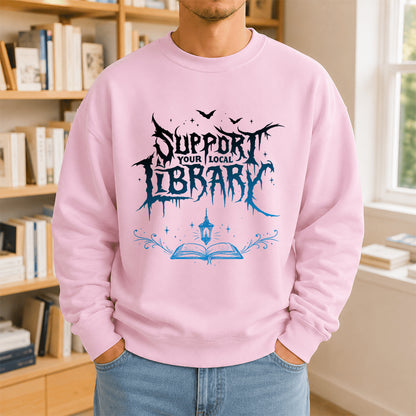 Support Your Local Library Crewneck Sweatshirt | Librarian Gift Light Pink