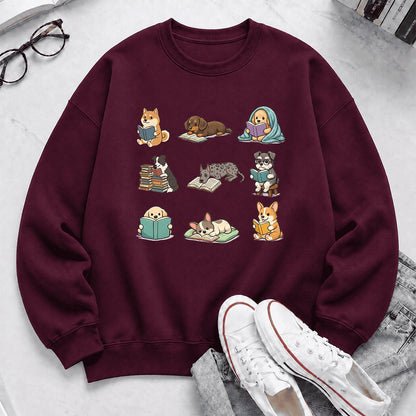 Funny Dogs Reading Crewneck Sweatshirt | Reader Gift Maroon
