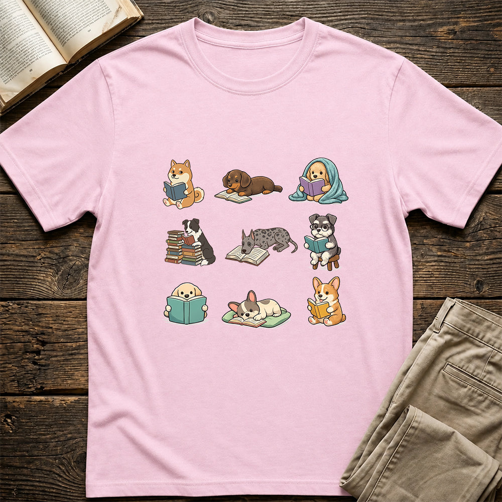 Funny Dogs Reading Softstyle T-Shirt | Book Lover Gift Light Pink