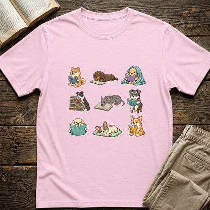 Funny Dogs Reading Softstyle T-Shirt | Book Lover Gift Light Pink