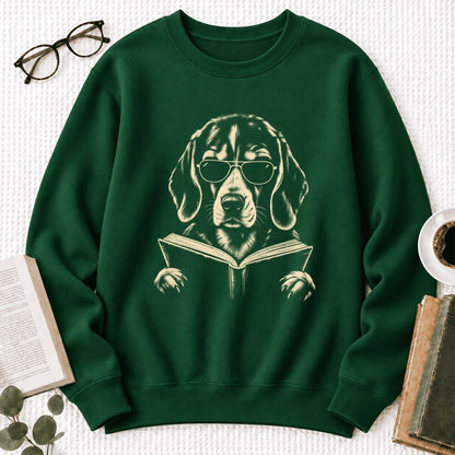 Beagle Reading Book Softstyle Sweatshirt | Dog Mom Reader Gift Forest Green