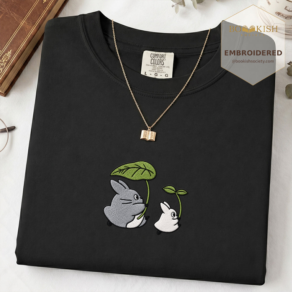 Embroidered Forest Spirits and Flowers Comfort Color® T-shirt Book Lover Gift Black