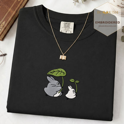 Embroidered Forest Spirits and Flowers Comfort Color® T-shirt Book Lover Gift Black