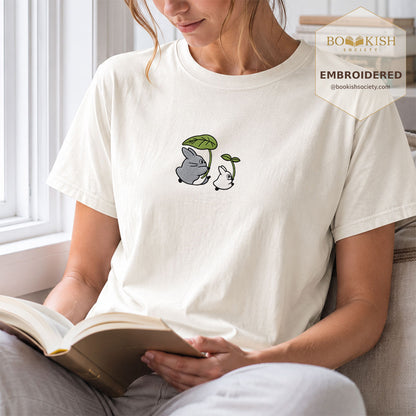 Embroidered Forest Spirits and Flowers Comfort Color® T-shirt Book Lover Gift Ivory