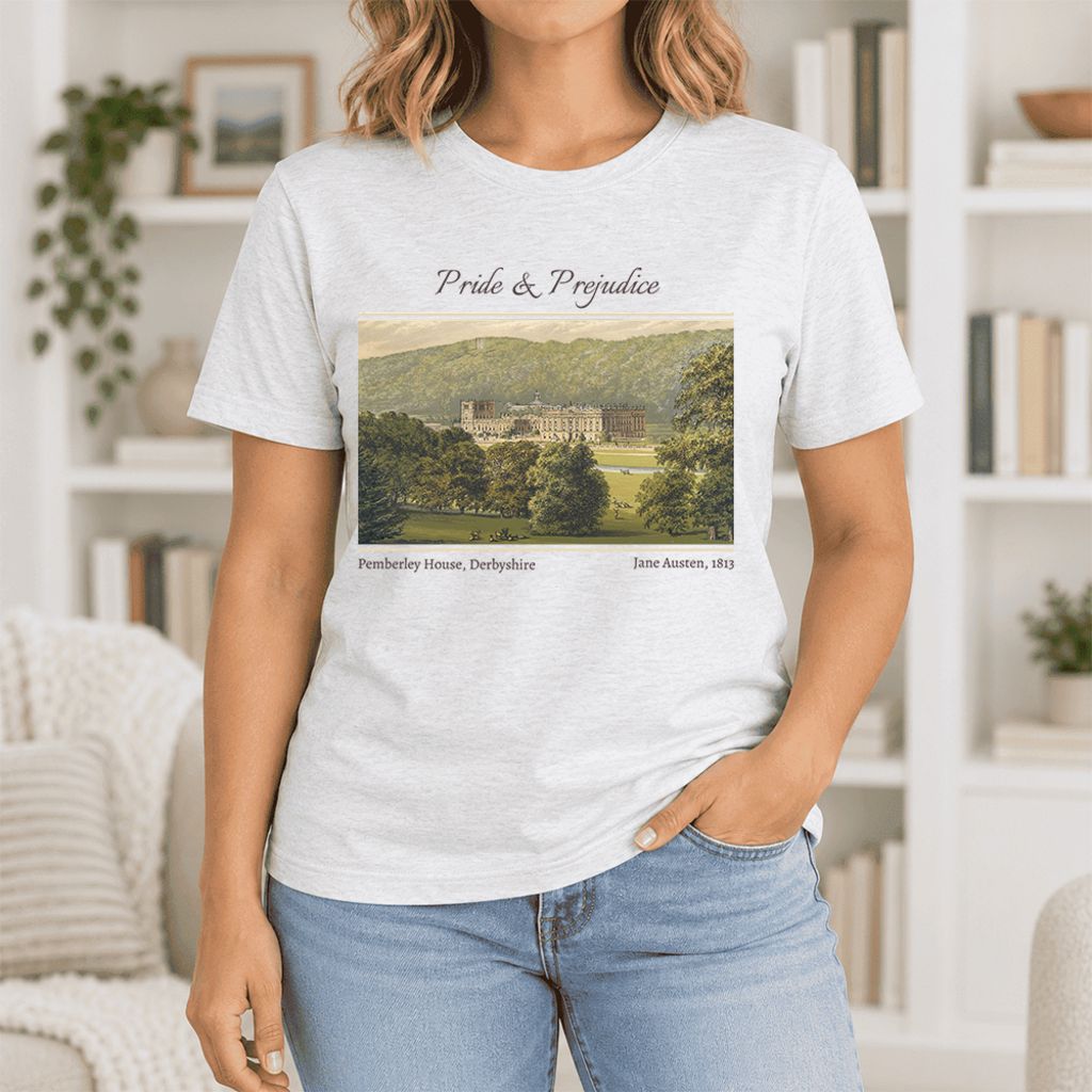 Pemberley House Pride And Prejudice Ultra-Soft Cotton T-Shirt | Gift Ash