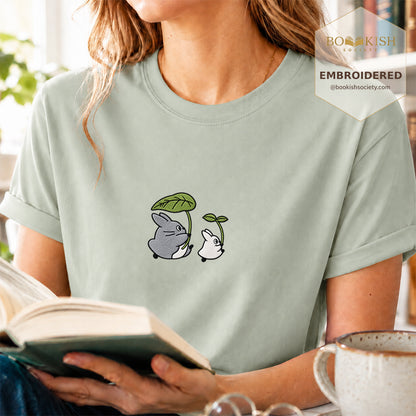 Embroidered Forest Spirits and Flowers Comfort Color® T-shirt Book Lover Gift Bay