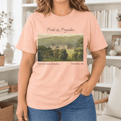 Pemberley House Pride And Prejudice Ultra-Soft Cotton T-Shirt | Gift Heather Peach