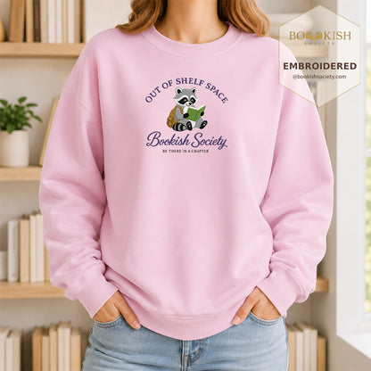 Funny Raccoon Embroidered Sweatshirt | Reader Gift Light Pink