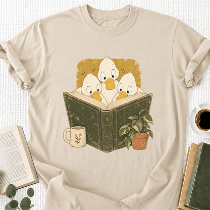 Minimal Japanese Ducks Reading Softstyle T-Shirt | Book Lover Gift Sand