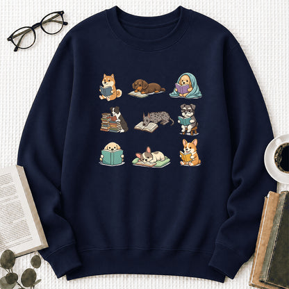 Funny Dogs Reading Crewneck Sweatshirt | Reader Gift Navy