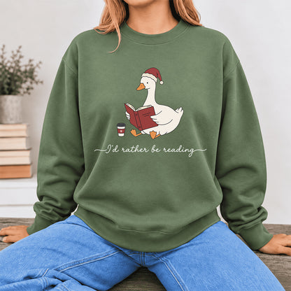 I'D Rather Be Reading Softstyle Sweatshirt | Christmas Book Lover Gift Military Green