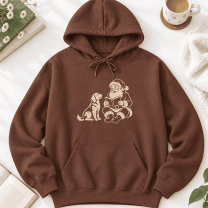 Funny Dog With Santa Christmas Softstyle Hoodie | Christmas Gift For Dog & Book Lover Cocoa