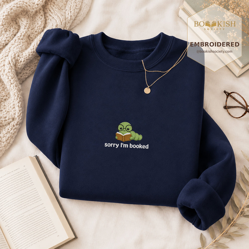 Sorry I'm Booked Embroidered Sweatshirt | Reader Gift Navy