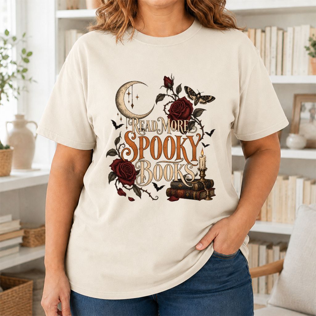 Read More Spooky Books Printed T-Shirt | Halloween Book Lover Gift Natural