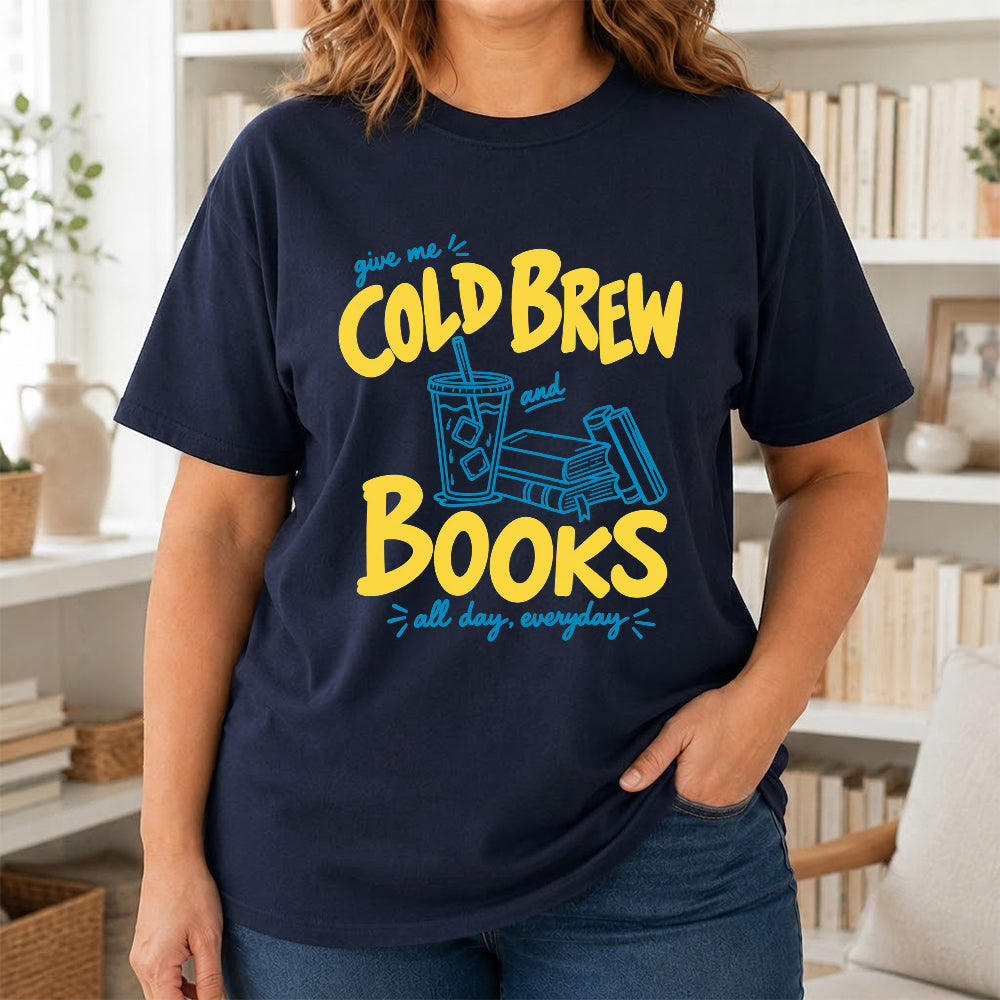 Give Me Cold Brew And Books Softstyle T-Shirt | Book Lover Gift Navy