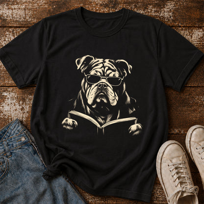 Bulldog Reading Book Softstyle T-Shirt | Book Lover Gift Black