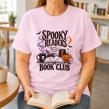Spooky Readers Book Club Printed T-Shirt | Halloween Book Lover Gift Light Pink