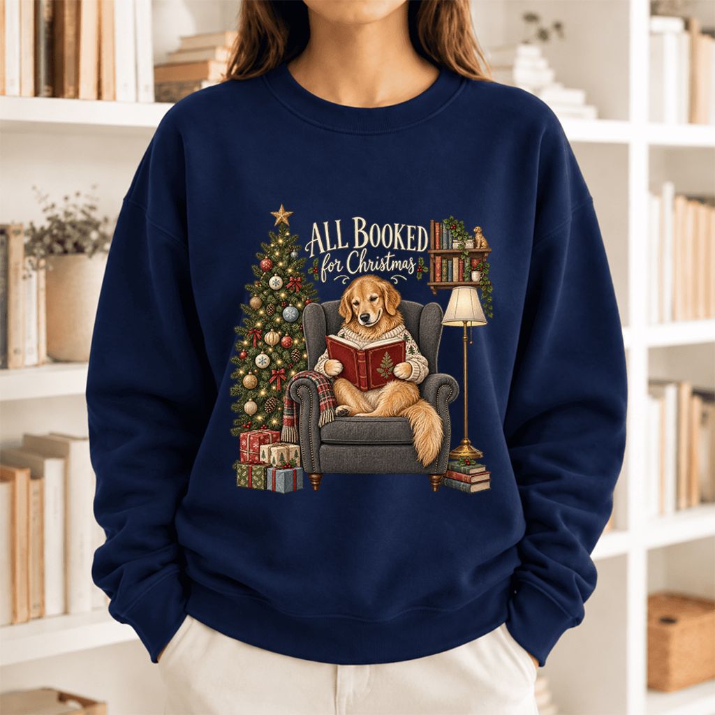 All Booked For Christmas Sweatshirt | Christmas Reader Gift Navy