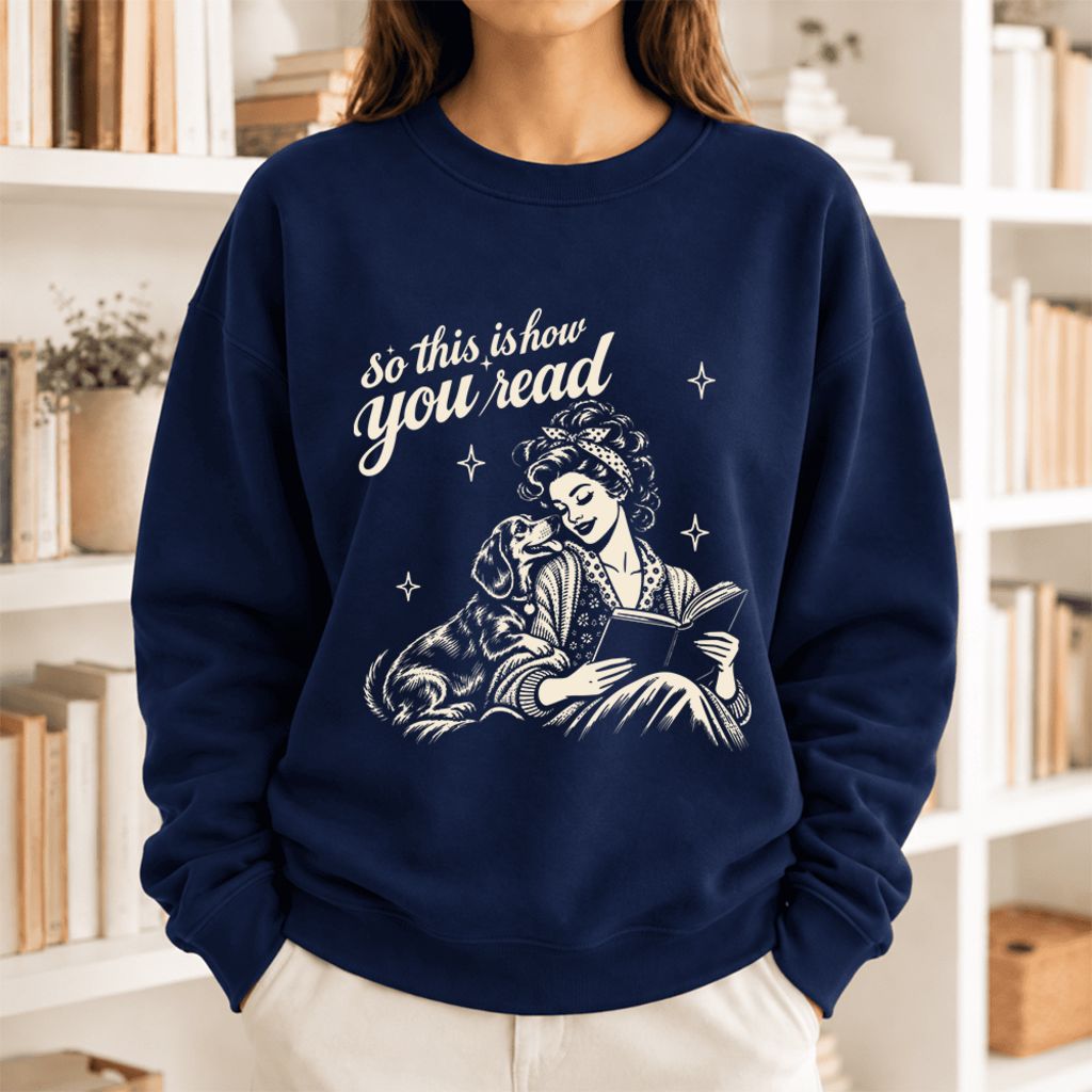 How You Read Dachshund Softstyle Sweatshirt | Cozy Dog Mom Reader Gift Navy
