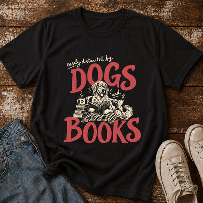 Easily Distracted By Dogs And Books Softstyle T-Shirt | Book Lover Gift Black