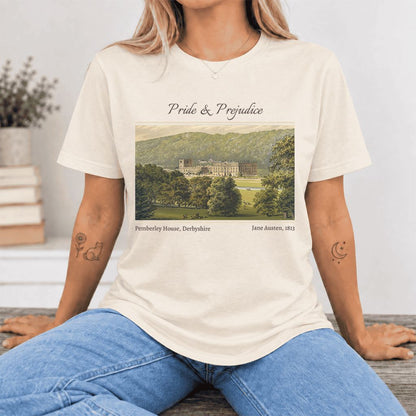 Pemberley House Pride And Prejudice Ultra-Soft Cotton T-Shirt | Gift Natural