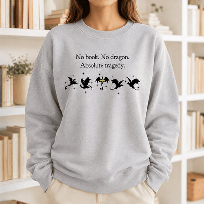 No Book No Dragon Crewneck Sweatshirt | Reader Gift Sport Grey