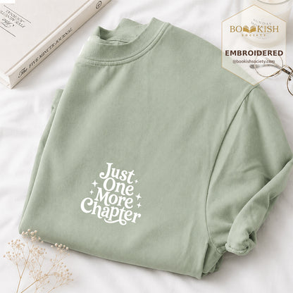Embroidered Just One More Chapter V2 Comfort Color® T-shirt Book Lover Gift Bay